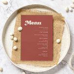 Menu casamento na moda retro terracotta<br><div class="desc">Um tema retro-chic: adote este design tipográfico ligeiramente vintage e na moda para a sua papelaria de casamento,  com um tema cor-de-rosa,  laranja queimado,  terracota,  açúcar castanho e pêssego. Texto,  cores e planos de fundo totalmente personalizáveis.</div>