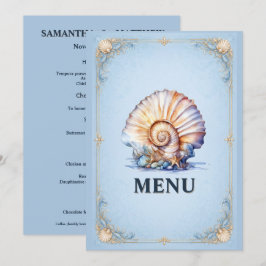 Menu Casamento na praia de conchas náuticas concha