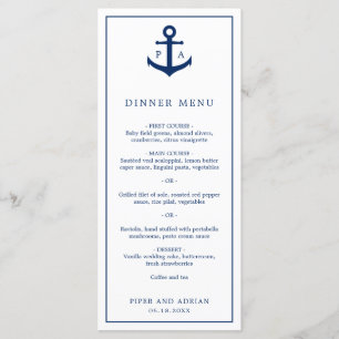 Menu Casamento Náutico Âncora Azul Marinho Monograma
