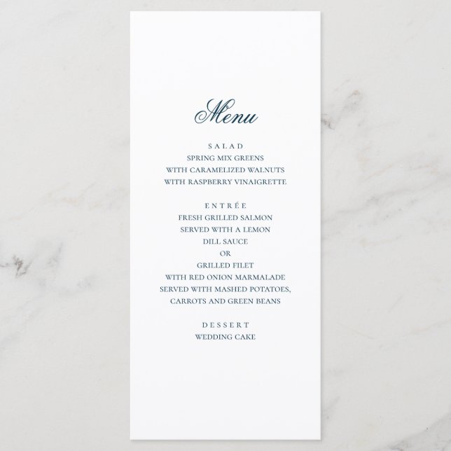 Menu Casamento náutico azul. Moderno naval aquarela (Frente)