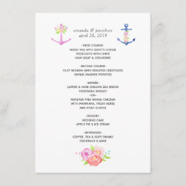 Menu Casamento Náutico Floral de Aquarela
