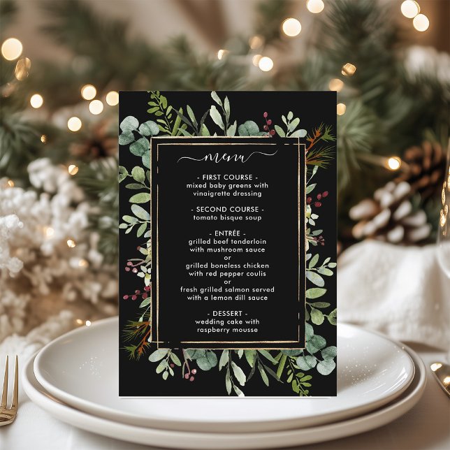 Menu Casamento Negra de Natal Feriado em Verde Botânico (Criador carregado)
