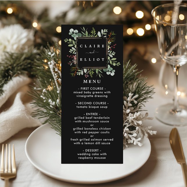 Menu Casamento Negra de Natal Feriado em Verde Botânico (Criador carregado)