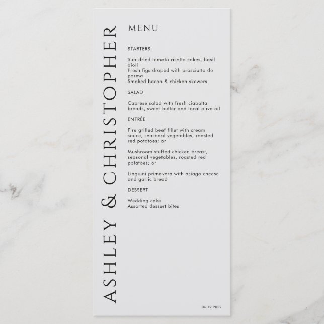 Menu Casamento Negra Elegante Moderno de Fumaça (Frente)