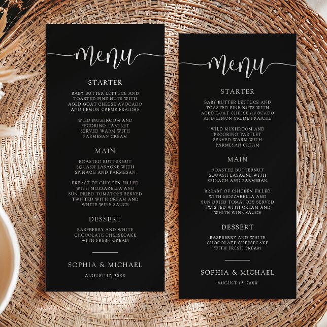 Menu Casamento Negra na moda Moderno da Caligrafia (Criador carregado)