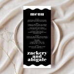 Menu Casamento Negro Branco de Fronteira Branca com Wav<br><div class="desc">Este design faz parte de uma coleção - por favor, contacte-me se precisar de mais artigos de papelaria Este design moderno é minimalista, mas lúdico, com a colocação perfeita de texto preto e branco, resultando num olhar arrumado e limpo. Este design é personalizável para outras cores e faz parte de...</div>