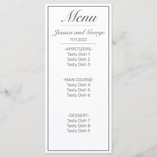 Menu Casamento Negro Branco Minimalista Moderno (Frente)