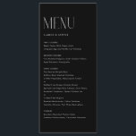 Menu Casamento Negro com Tipografia Minimalista Moderna<br><div class="desc">Cartão de menu personalizável com tipografia moderna. Personalize adicionando a data e a escolha da refeição. Este cartão de menu minimalista é perfeito para casamentos,  chás de fraldas,  chás de panela,  aniversários e muito mais.</div>