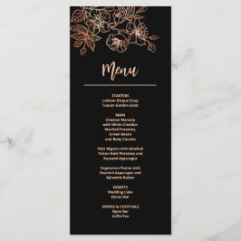 Menu Casamento Negro de Arte Floral rosa Dourada