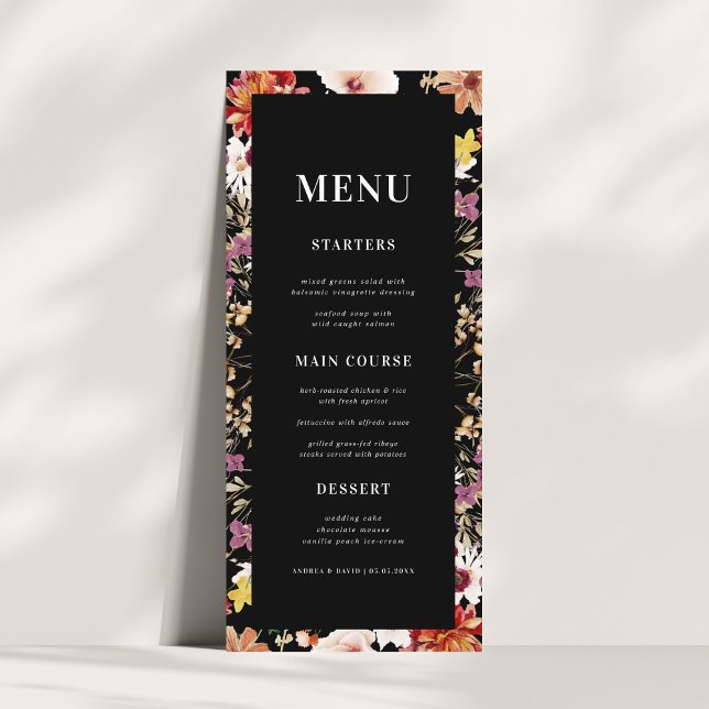 Menu Casamento Negro de Blooms Escuros Russos de Flores (Criador carregado)