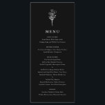 Menu Casamento Negro de Buquê Floral Minimalista Modern<br><div class="desc">Cartão de menu minimalista personalizável. Ele apresenta uma arte preta de linha de buquês florais modernos. Personalize adicionando a escolha de data e refeição. Este cartão de menus floral minimalista é perfeito para casamentos,  chás de fraldas,  chás de panela,  aniversários e muito mais.</div>