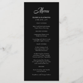 Menu Casamento Negro de Caligrafia Minimalista Elegante