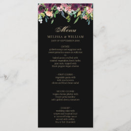 Menu Casamento Negro de Coral Floral Burgundy