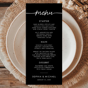 Menu Casamento Negro de Script Minimalista Moderno