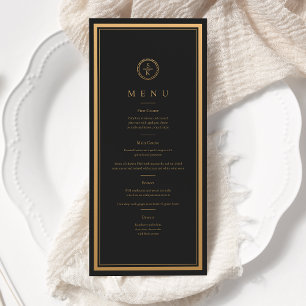 Menu Casamento Negro Dourado de Elegância Simples Cláss