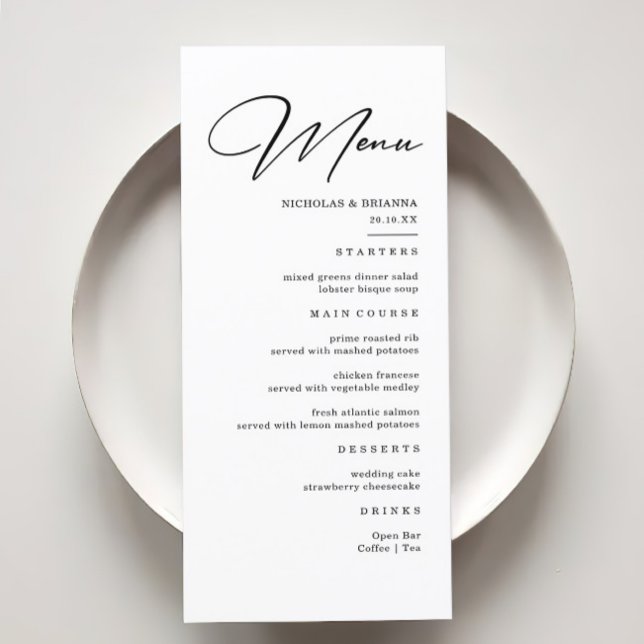 Menu Casamento Negro e Branco Elegante (Criador carregado)
