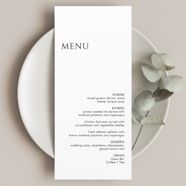Menu Casamento Negro e Branco minimalista (Criador carregado)
