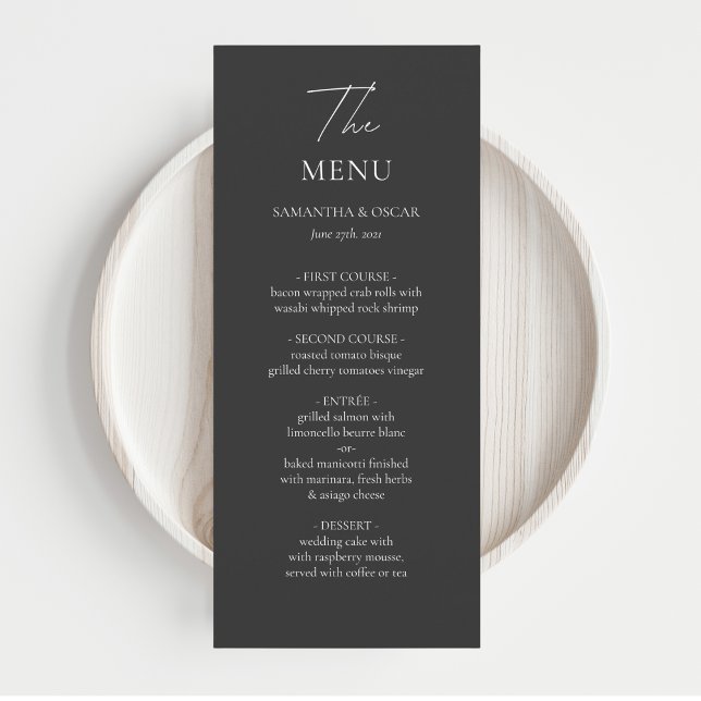 Menu Casamento Negro e Branco minimalista (Criador carregado)