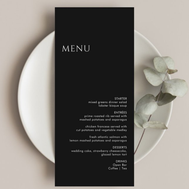 Menu Casamento Negro Moderno Minimalista (Criador carregado)
