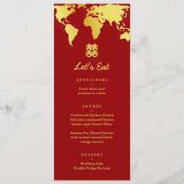 Menu Casamento no destino com mapa vermelho e dourado