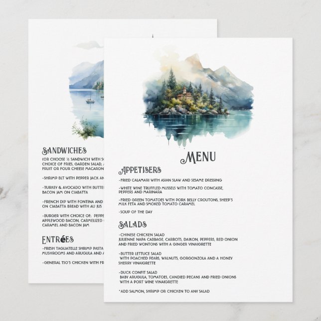 Menu Casamento no Destino Lago de Como Itália (Frente/Verso)