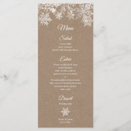 Menu Casamento no inverno Branco e Kraft com flocos de 