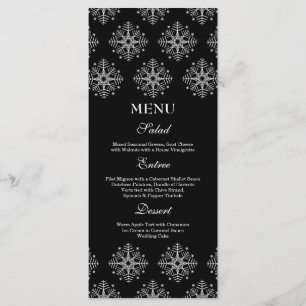 Menu casamento no inverno com flocos de neve preto