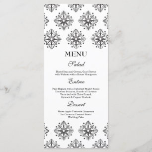 Menu casamento no inverno com flocos de neve preto