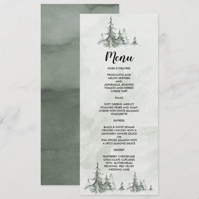Menu Casamento no inverno de Árvores de Cores Aquáticas (Frente/Verso)