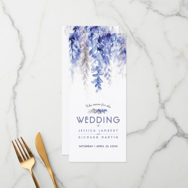 Menu Casamento no inverno de cinza azul de cor aquática (Frente/Verso In Situ)