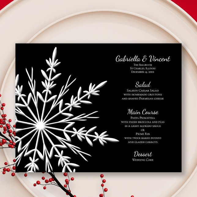 Menu Casamento no inverno do Floco de Neve Preto e (Criador carregado)
