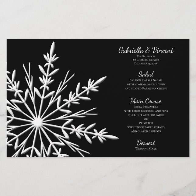 Menu Casamento no inverno do Floco de Neve Preto e (Frente)