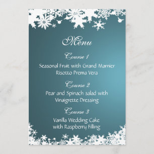 menu casamento no inverno dos flocos de neve azuis