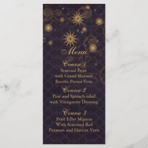 Menu casamento no inverno dourado roxo Flocos de neve