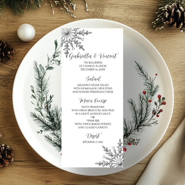 Menu Casamento no inverno Faux Silver Snowflakes (Criador carregado)