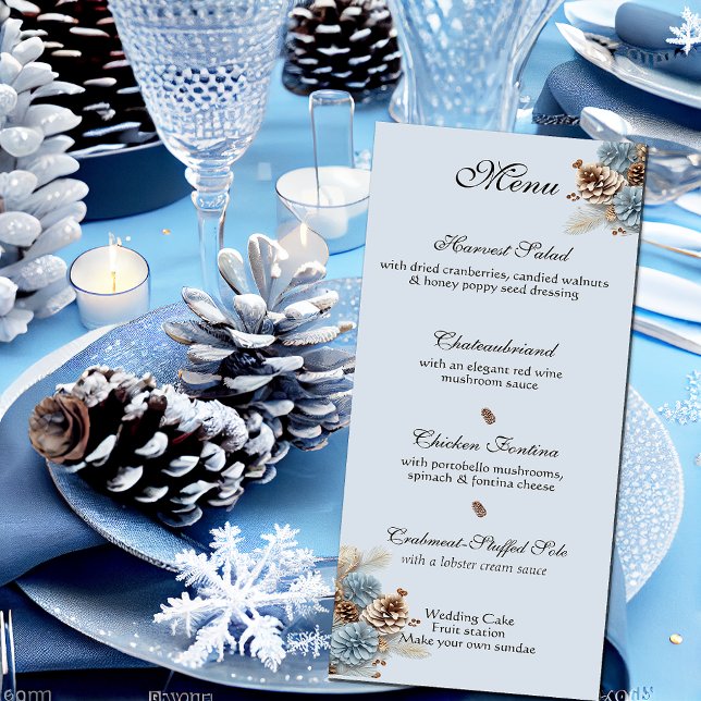 Menu Casamento no inverno Natal Pinecones Blue Brown (Criador carregado)