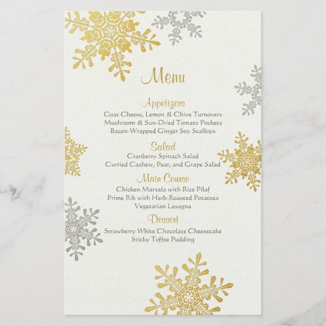 Menu Casamento no inverno Pearl Prata Flocos de Ne (Frente)