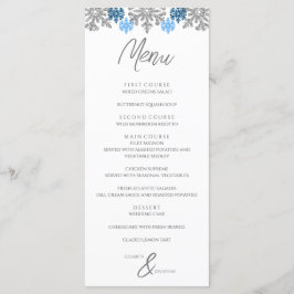 Menu Casamento no inverno Silver Blue Snowflakes