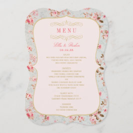 Menu Casamento no Jardim Floral Rosa Dourado Vintage