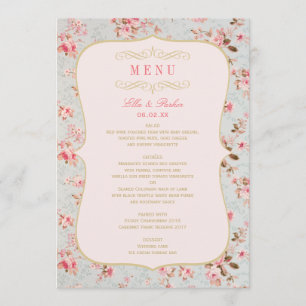 Menu Casamento no Jardim Floral Rosa Dourado Vintage