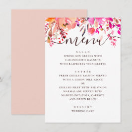 Menu Casamento no jardim floral rosa e pêssego aquarela