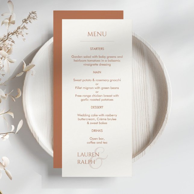 Menu Casamento Ochre e Ivory Monogrammed (Criador carregado)