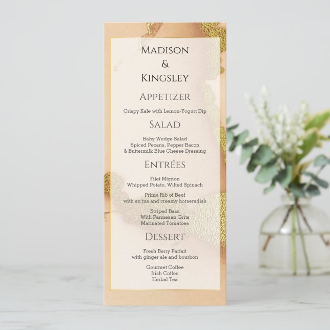 Menu Casamento 💡 Óleo Coral Moderno (Em pé/Frente)