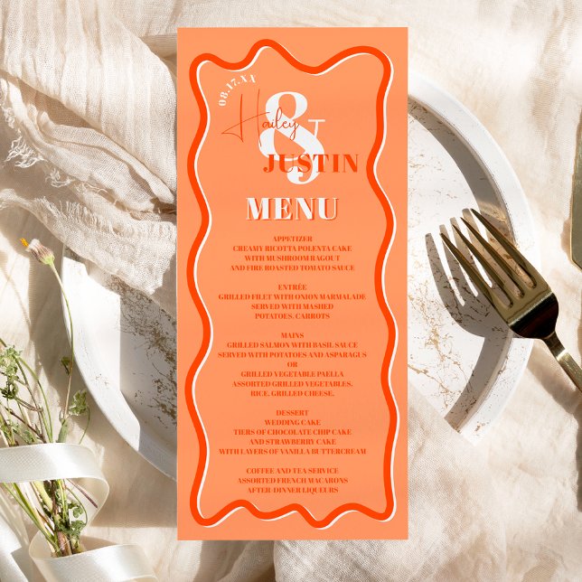 Menu Casamento ondulado com curva cor de laranja retróg (Criador carregado)