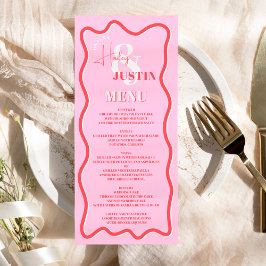 Menu Casamento ondulado com curva vermelha-rosa retrógr