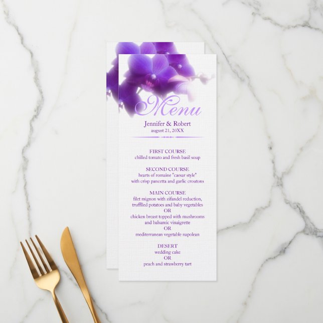Menu Casamento Orquídeo Roxo (Frente/Verso In Situ)