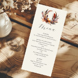 Menu Casamento outono de Caligrafia por Wreath<br><div class="desc">Boho Feather Wreath Calliografia Menu Casamento outono para recepção de casamento,  janto de ensaio ou qualquer outra celebração festiva de outono como um banquete de Ação de Graças.</div>