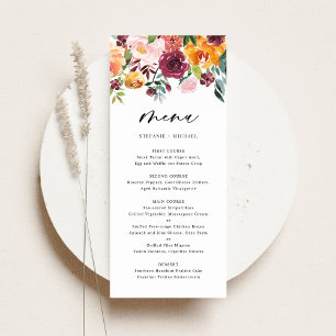 Menu Casamento outono de Flores de Outono de Boho Water