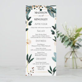 Menu Casamento outono Elegante Floral Azul Profundo