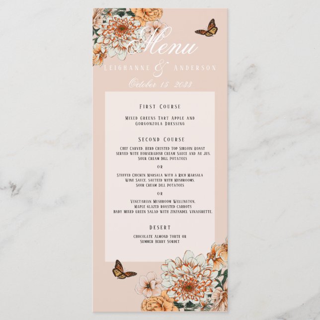 Menu Casamento outono Floral Boho Terracotta Sage (Frente)